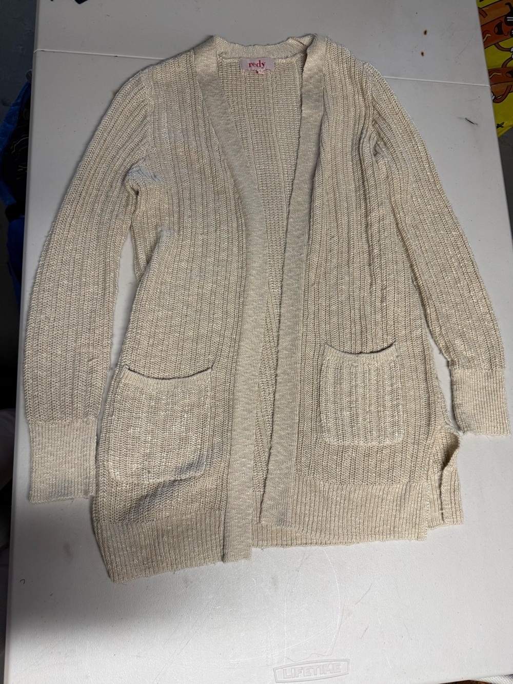 Redy Cream Open-Front Ribbed Women's Sweater Cardigan Size Small EUC
